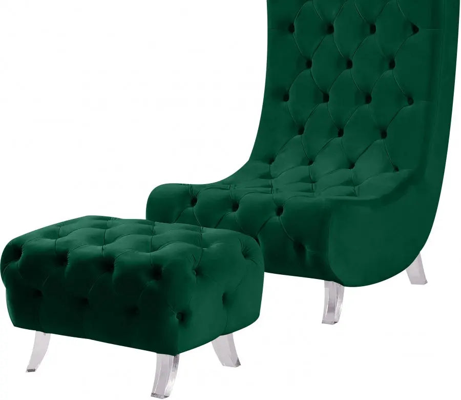 Meridian Furniture - Crescent Velvet Ottoman In Green - 568Green-Ott - ATL FURNITURE