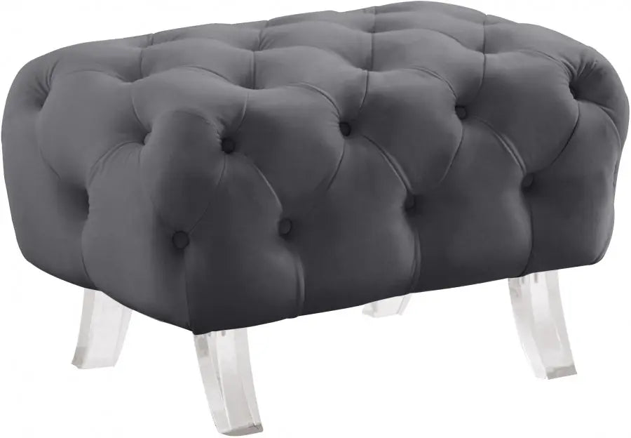 Meridian Furniture - Crescent Velvet Ottoman In Grey - 568Grey-Ott - ATL FURNITURE