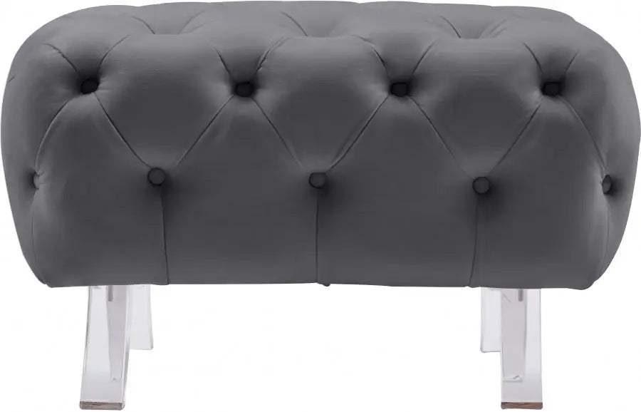 Meridian Furniture - Crescent Velvet Ottoman In Grey - 568Grey-Ott - ATL FURNITURE