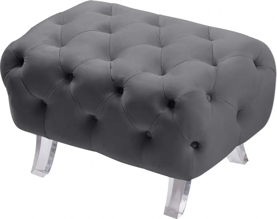 Meridian Furniture - Crescent Velvet Ottoman In Grey - 568Grey-Ott - ATL FURNITURE