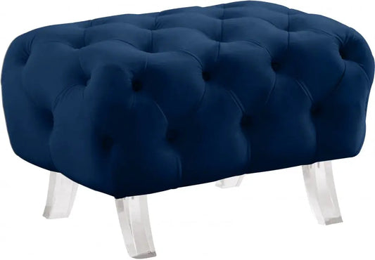 Meridian Furniture - Crescent Velvet Ottoman In Navy - 568Navy-Ott - ATL FURNITURE