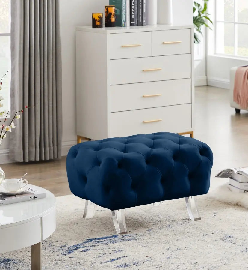 Meridian Furniture - Crescent Velvet Ottoman In Navy - 568Navy-Ott - ATL FURNITURE