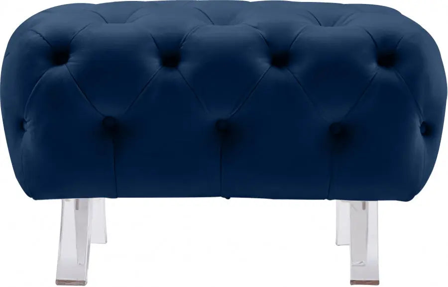 Meridian Furniture - Crescent Velvet Ottoman In Navy - 568Navy-Ott - ATL FURNITURE