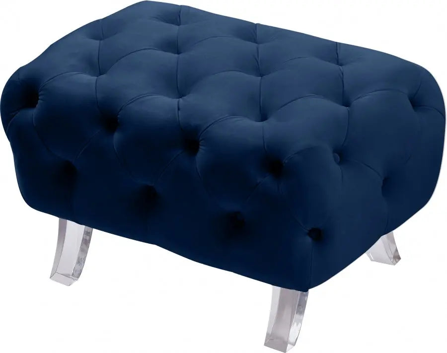 Meridian Furniture - Crescent Velvet Ottoman In Navy - 568Navy-Ott - ATL FURNITURE