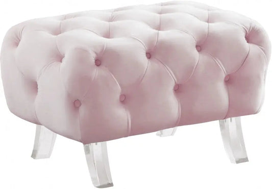 Meridian Furniture - Crescent Velvet Ottoman In Pink - 568Pink-Ott - ATL FURNITURE