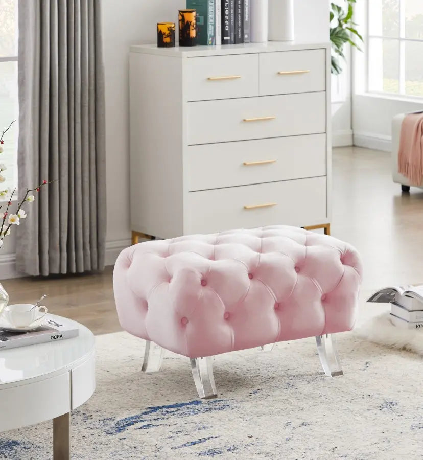 Meridian Furniture - Crescent Velvet Ottoman In Pink - 568Pink-Ott - ATL FURNITURE