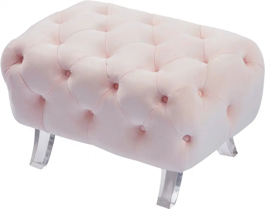 Meridian Furniture - Crescent Velvet Ottoman In Pink - 568Pink-Ott - ATL FURNITURE