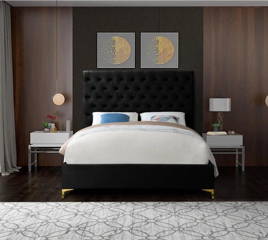 Cruz Velvet King Bed In Black - Cruzblack-K - ATL FURNITURE