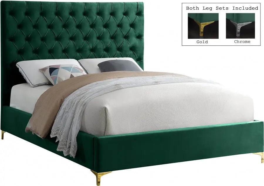 Cruz Velvet King Bed In Green - ATL FURNITURE