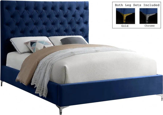 Cruz Velvet King Bed In Navy - ATL FURNITURE