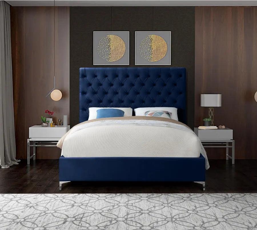 Cruz Velvet King Bed In Navy - ATL FURNITURE