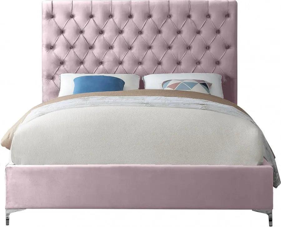 Cruz Velvet King Bed In Pink - ATL FURNITURE