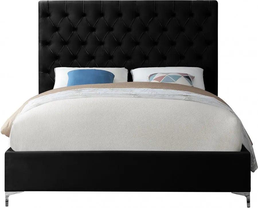 Cruz Velvet Queen Bed In Black - ATL FURNITURE