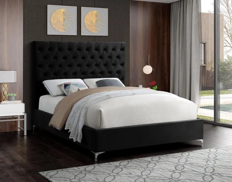 Cruz Velvet Queen Bed In Black - ATL FURNITURE