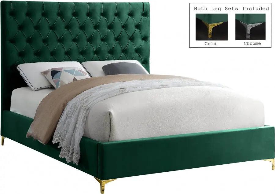 Cruz Velvet Queen Bed In Green - ATL FURNITURE