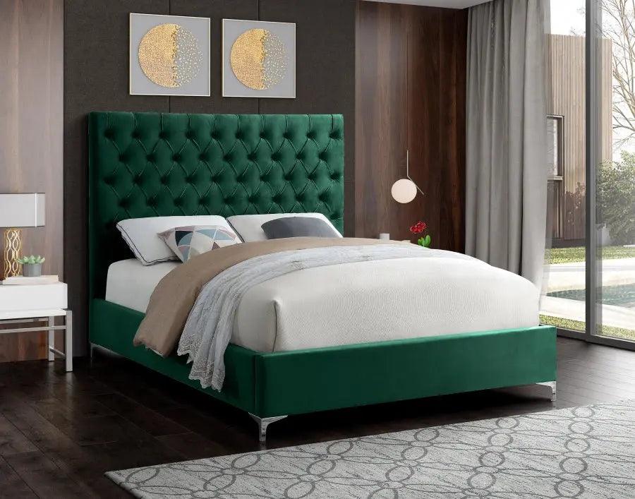 Cruz Velvet Queen Bed In Green - ATL FURNITURE