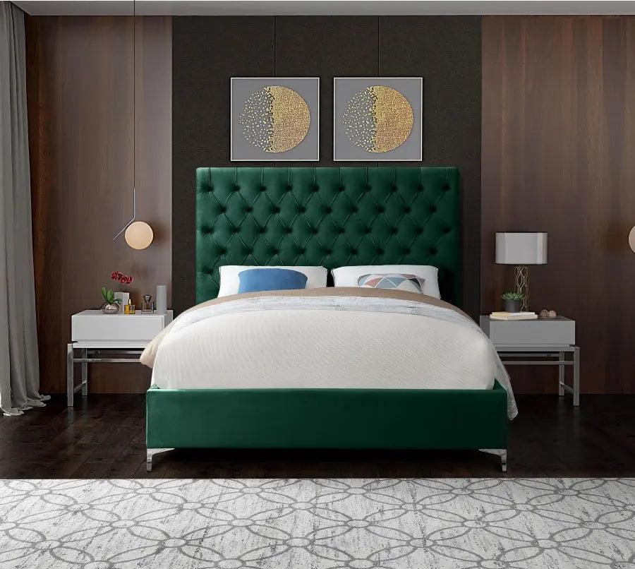 Cruz Velvet Queen Bed In Green - ATL FURNITURE