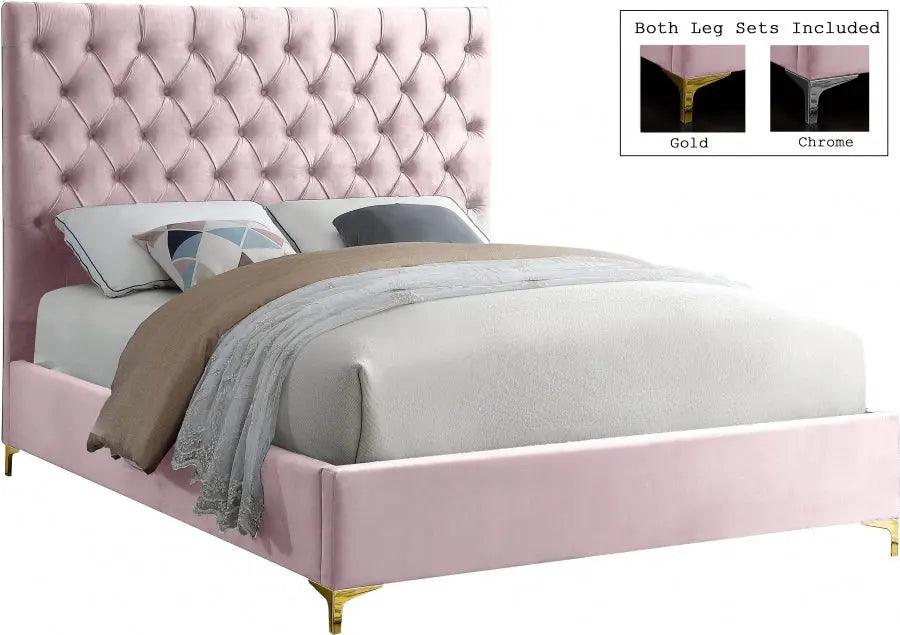 Cruz Velvet Queen Bed In Pink - ATL FURNITURE