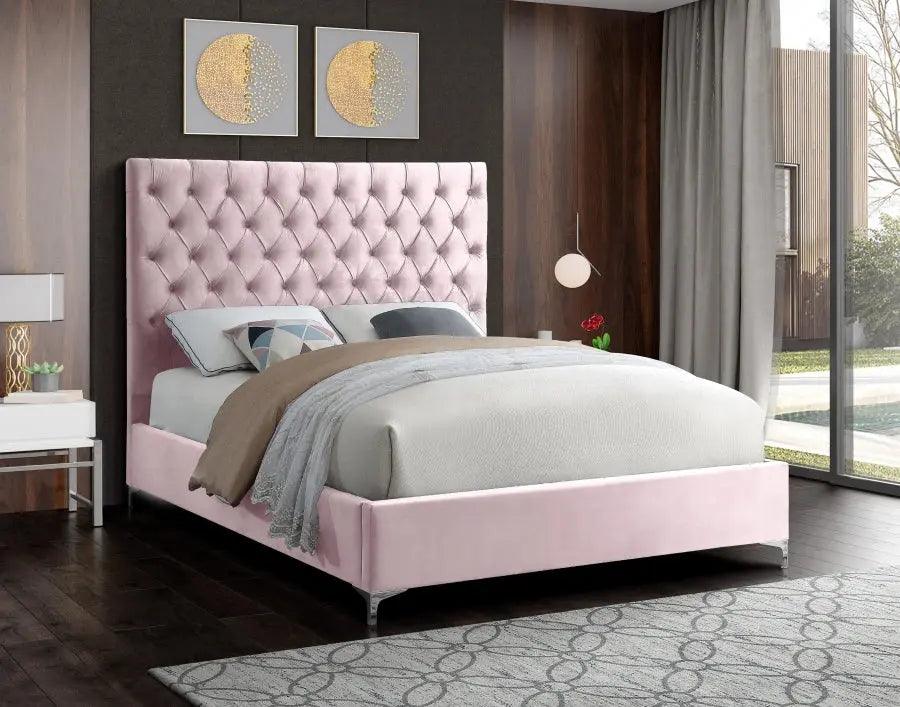 Cruz Velvet Queen Bed In Pink - ATL FURNITURE
