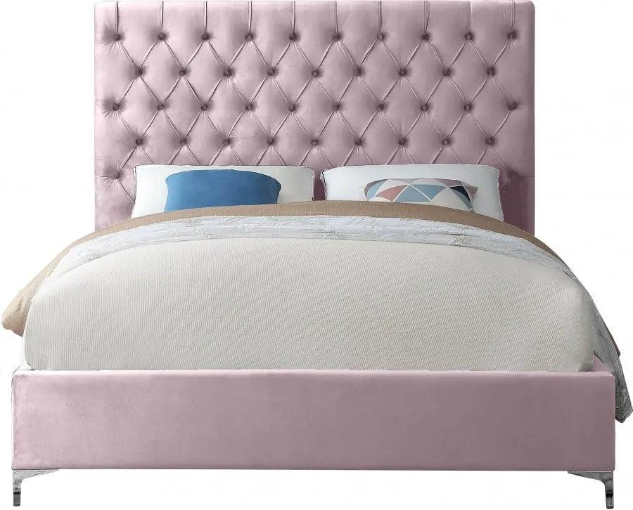 Cruz Velvet Queen Bed In Pink - ATL FURNITURE
