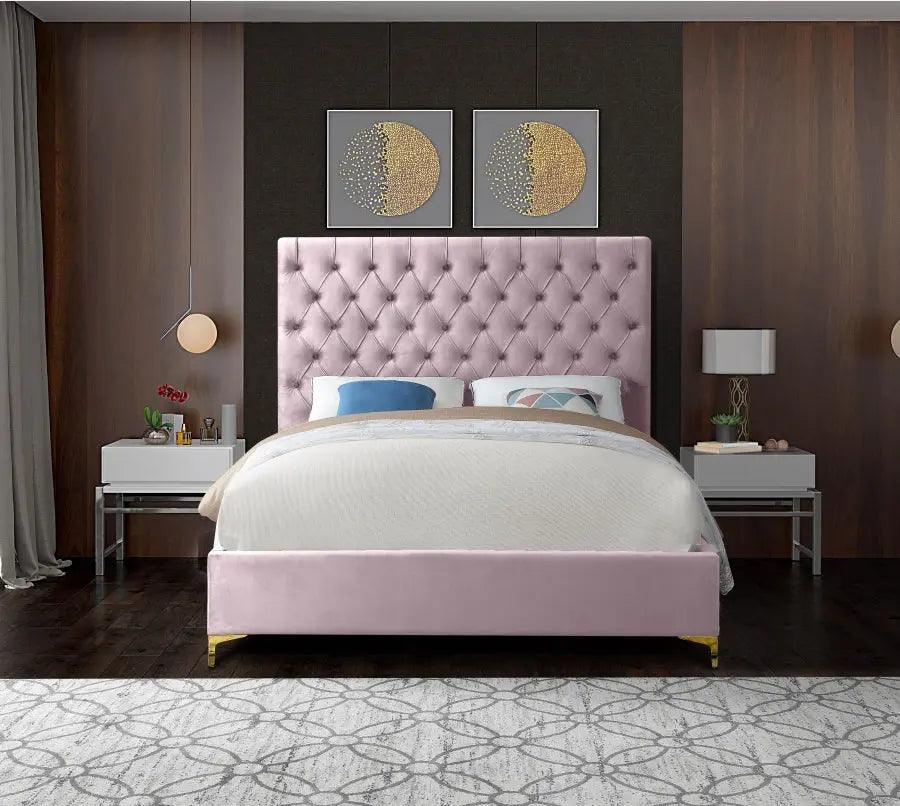 Cruz Velvet Queen Bed In Pink - ATL FURNITURE