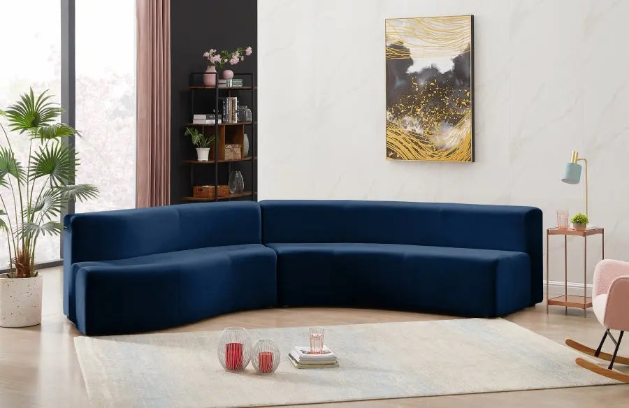 Curl Velvet 2 Piece Sectional In Navy - ATL FURNITURE