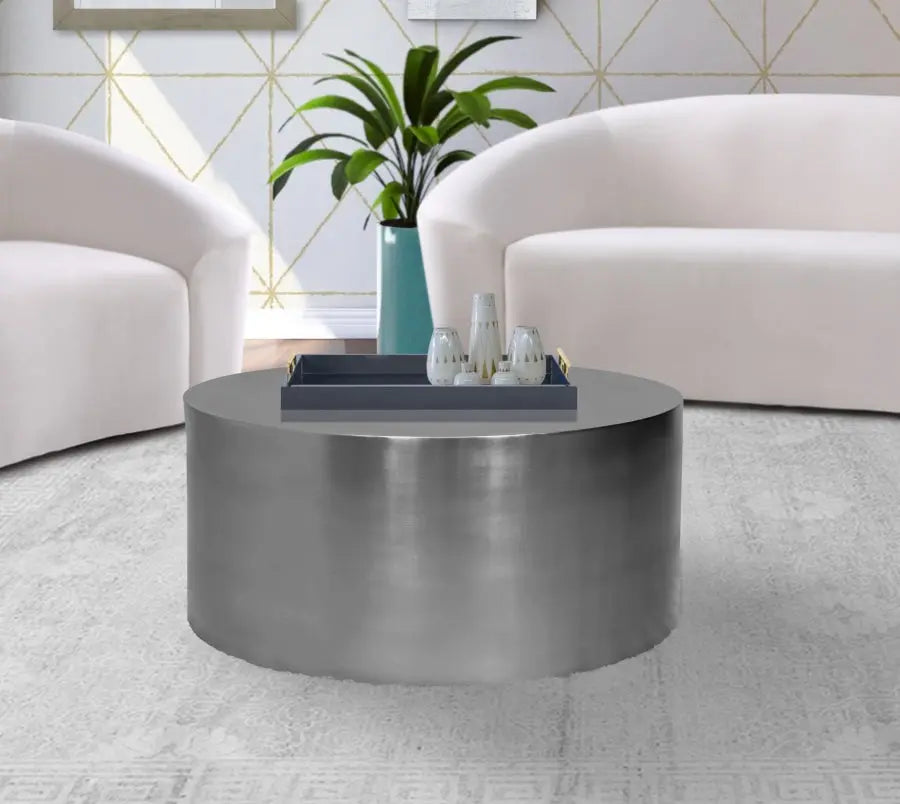 Cylinder Coffee Table In Brushed Chrome - ATL FURNITURE