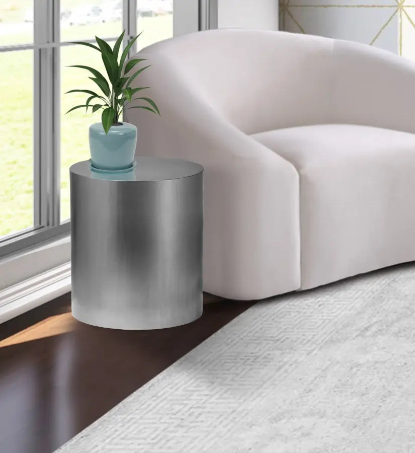 Cylinder End Table In Brushed Chrome - ATL FURNITURE