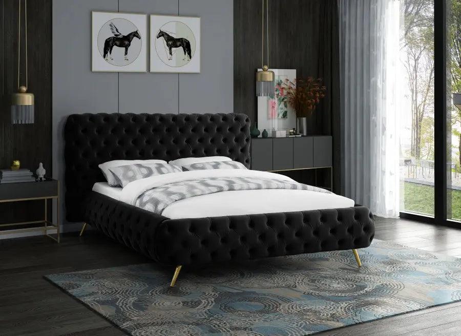 Delano Velvet King Bed In Black - ATL FURNITURE