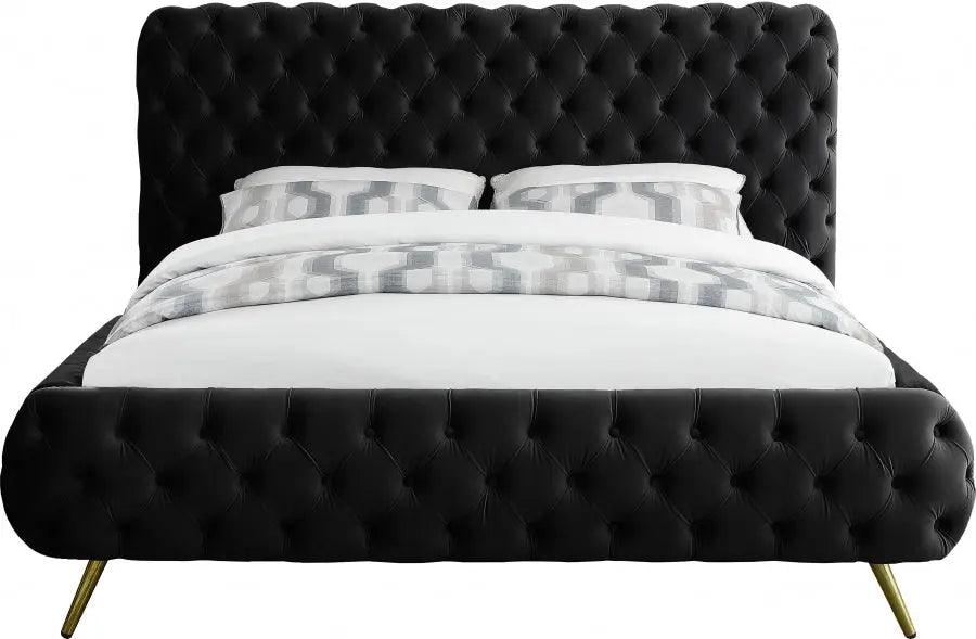 Delano Velvet King Bed In Black - ATL FURNITURE