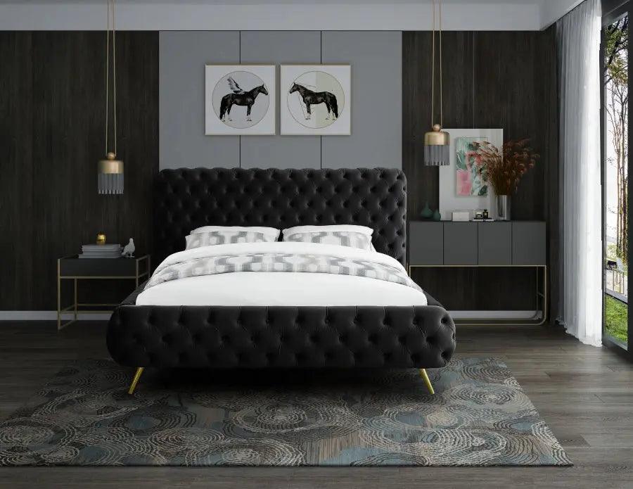 Delano Velvet King Bed In Black - ATL FURNITURE