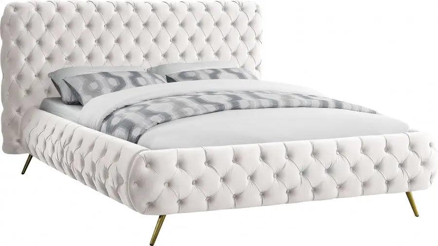 Delano Velvet King Bed In Cream - ATL FURNITURE