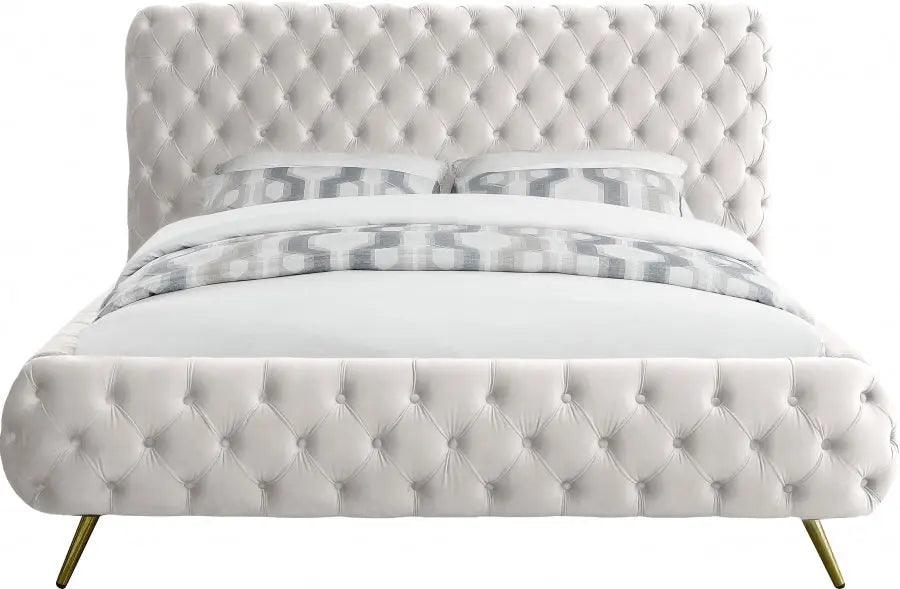 Delano Velvet King Bed In Cream - ATL FURNITURE