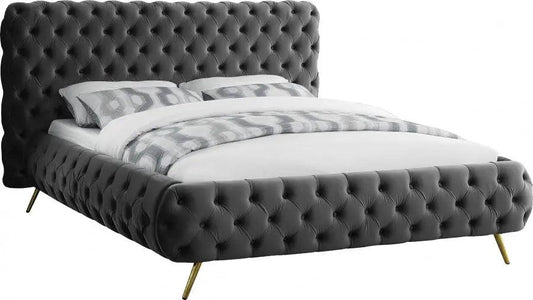 Delano Velvet King Bed In Grey - ATL FURNITURE