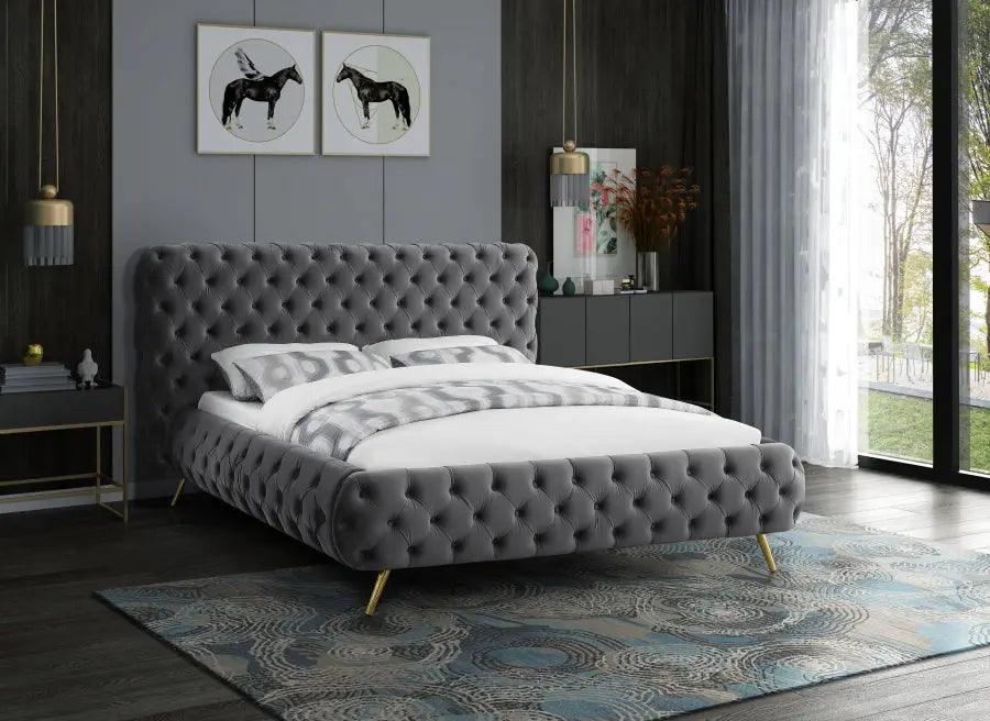 Delano Velvet King Bed In Grey - ATL FURNITURE