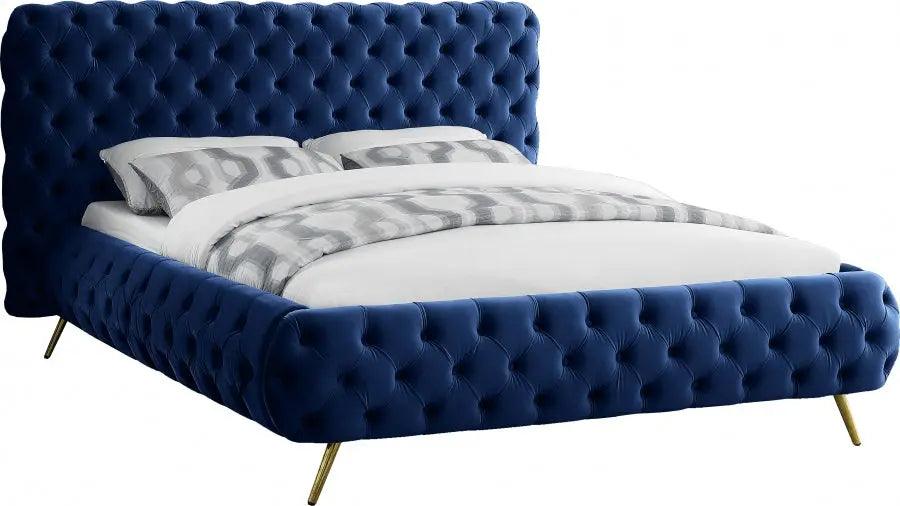 Delano Velvet King Bed In Navy - ATL FURNITURE