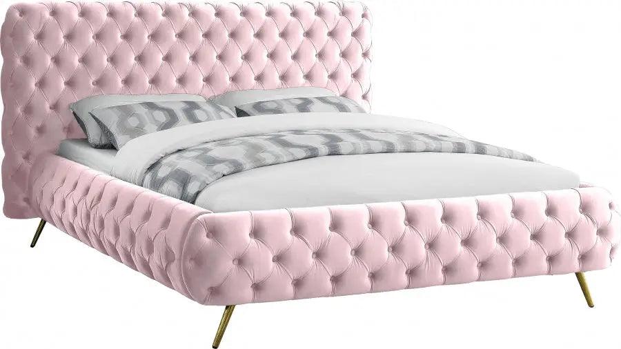 Delano Velvet King Bed In Pink - ATL FURNITURE