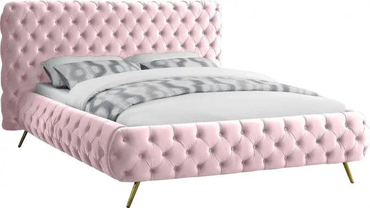 Delano Velvet King Bed In Pink - ATL FURNITURE