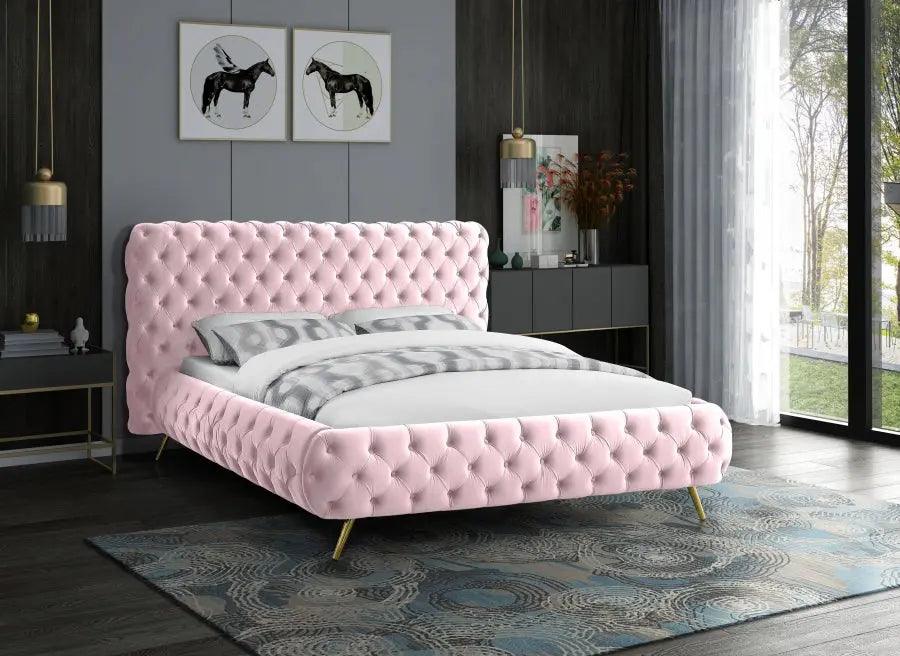 Delano Velvet King Bed In Pink - ATL FURNITURE