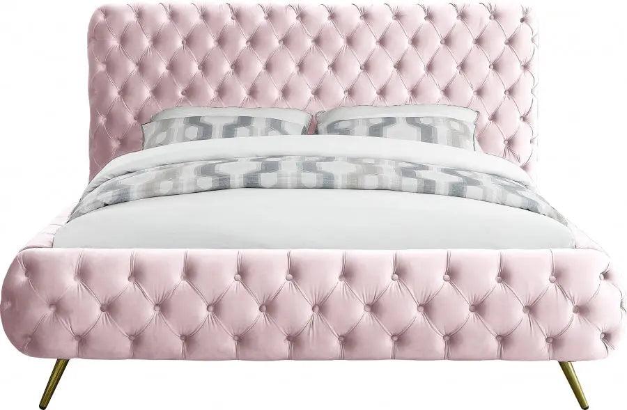 Delano Velvet King Bed In Pink - ATL FURNITURE