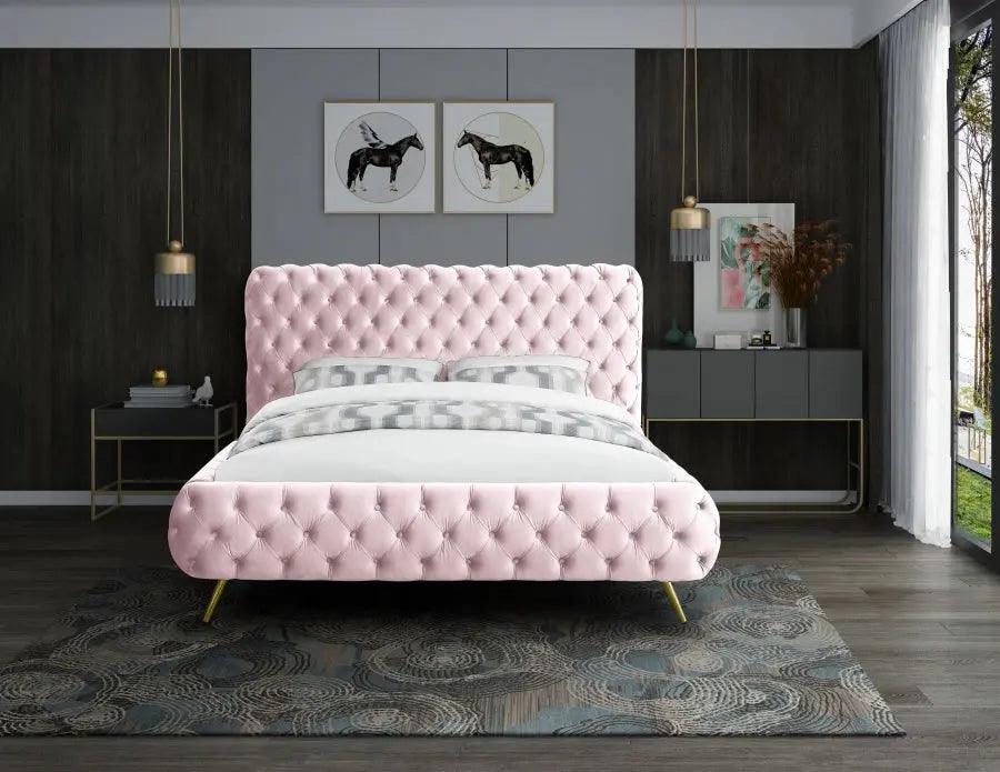 Delano Velvet King Bed In Pink - ATL FURNITURE