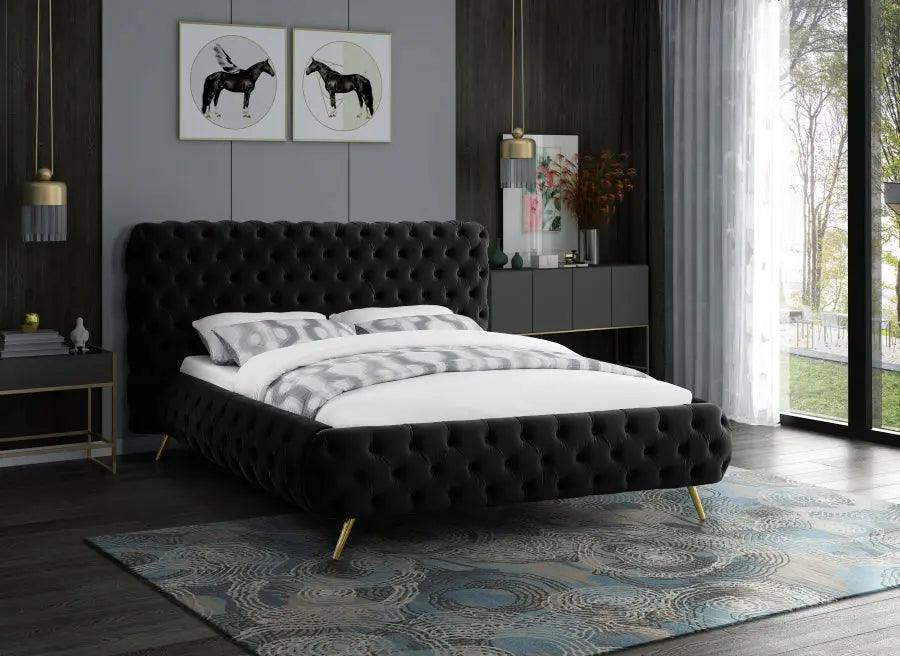 Delano Velvet Queen Bed In Black - ATL FURNITURE
