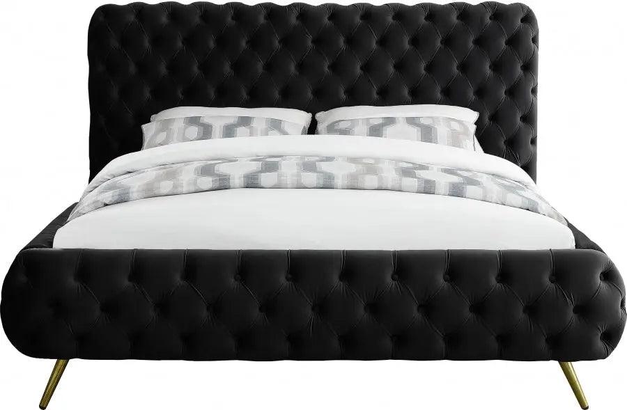 Delano Velvet Queen Bed In Black - ATL FURNITURE