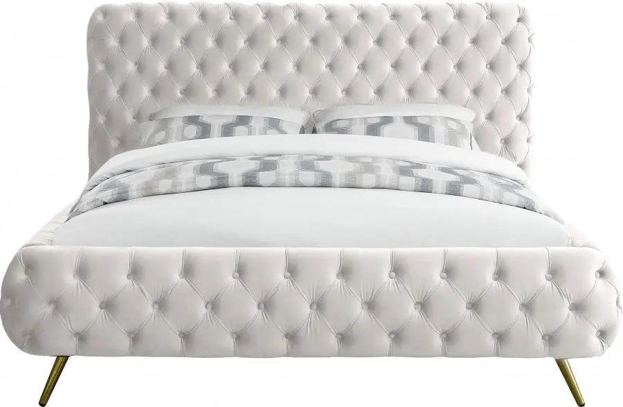 Delano Velvet Queen Bed In Cream - ATL FURNITURE