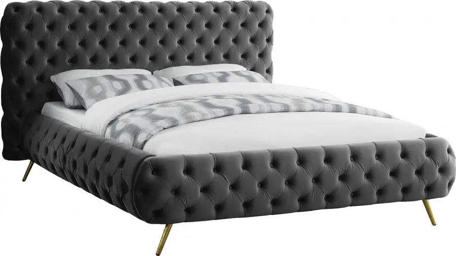 Delano Velvet Queen Bed In Grey - ATL FURNITURE