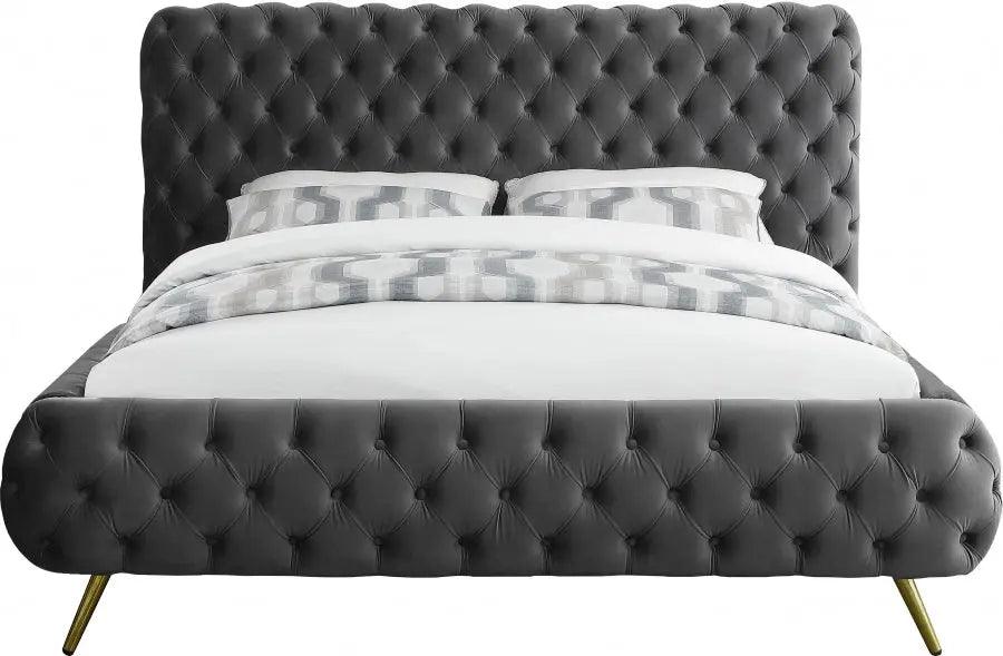 Delano Velvet Queen Bed In Grey - ATL FURNITURE