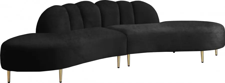 Divine Velvet 2 Piece Sectional In Black - ATL FURNITURE