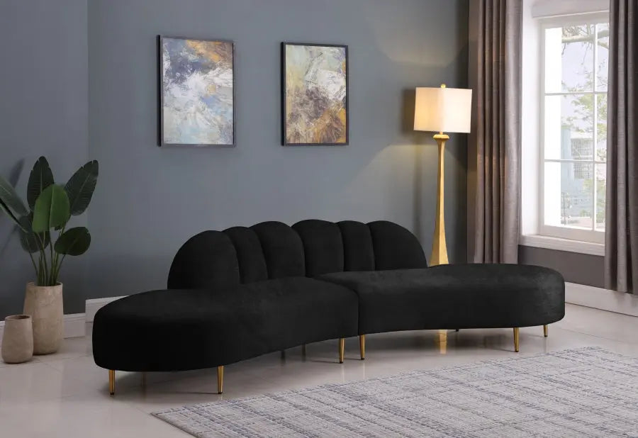 Divine Velvet 2 Piece Sectional In Black - ATL FURNITURE