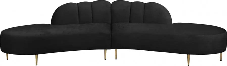 Divine Velvet 2 Piece Sectional In Black - ATL FURNITURE