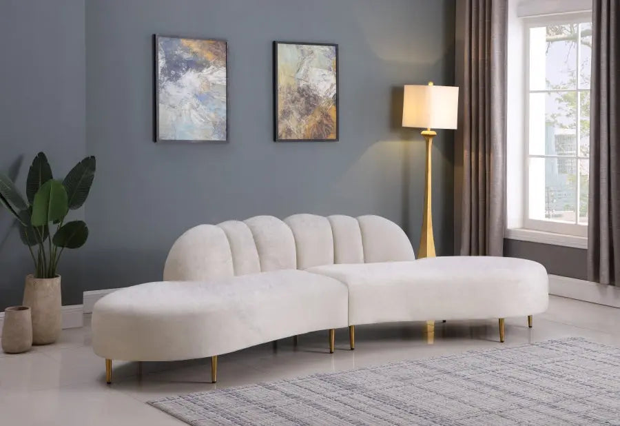 Divine Velvet 2 Piece Sectional In Cream - ATL FURNITURE